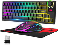 T50 Clavier et Souris de Jeu sans Fil 2.4G, Semi-Mécanique 60% Clavier Gaming,4000mAh Rechargeable,RGB Rainbow Backlit,QWERTY+Mouse Gamer Wireless 2400 DPI+Pad de Souris pour PC Mac-Noir