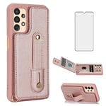 Asuwish Phone Case for Samsung Galaxy A14/M14 5G Wallet Cover with Screen Protector and RFID Blocking Card Holder Crossbody Strap Lanyard Leather Cell Accessories A 14 4G 14A 14M G5 Women Rose Gold