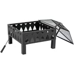 Outsunny - Brasero cheminée foyer extérieur dim. 66L x 66l x 58H cm couvercle tisonnier métal noir