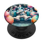 Lapin de Pâques astronaute dans un vaisseau spatial. Planètes spatiales PopSockets PopGrip Interchangeable