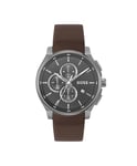 BOSS Chronograph Quartz Watch for Men Peak 2.0 Collection with Grey Leather Strap - 1514187