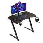 Baroni Home 100x60 x73 cm Bureau Gamer avec LED Multicolores, Table pour Ordinateur avec Porte Verre et Crochet pour Casque, Table Jeu pour PC Ergonomique en MDF et Acier, Bureau Support Moniteur