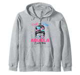 Pink or Blue Abuela Loves You Gender Reveal Messy Bun Zip Hoodie