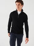 Jack & Jones Ribbed Half Zip Knitted Jumper - Black, Black, Size S, Men