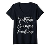 Womens Christian Thanksgiving Quote Gratitude Changes Everything V-Neck T-Shirt