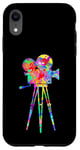 Coque pour iPhone XR Caméra vidéo Arc-en-ciel Art Splatter Film Lover Design