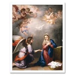 Wee Blue Coo Painting Mary Annunciation Cherub Angel Religion Christian Art Print Framed Poster Wall Decor 12X16 Inch