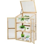 COSTWAY Serre de Jardin en Bois avec Etagères à 3 Niveaux Vitrages Transparents 60x45x100CM en Polycarbonate pour Jardin/Balcon