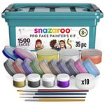 Snazaroo Professional Face Paint Kit for Kids and Adults, 35 Pieces, 15 Colours, Brushes, Glitter Gels, Sponges, Guide, Water Based, Easily Washable, Makeup, Body Painting