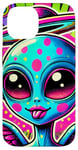 Coque pour iPhone 14 Alien coloré avec halo et ailes Pop Art cool