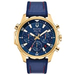 Bulova 97B168 Men's 43mm Chronograph Marine Star Watch Gold With Leather Strap