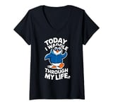 Womens Today I Waddle Through My Life Penguin V-Neck T-Shirt