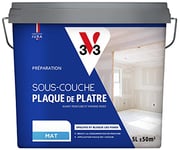 V33 SOUS-COUCHE PLAQUE DE PLATRE, Préparation avant peinture et papier peint, Blanc mat, 5L