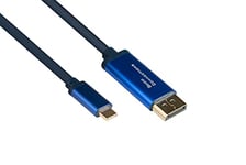 Good Connections® Smartflex Câble USB C vers DisplayPort 1.2 4K UHD @ 60 Hz Boîtier en aluminium Très flexible Bleu foncé 1 m