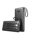 VEEKTOMX POWER BANK Grande Capacité, Batterie Externe 20000mAh, 5 Sorties et 4 Entrées Batterie Portable avec Câbles Intégrés, Battery Pack de Voyage Chargeur Externe Compatible avec iPhone/Samsung..