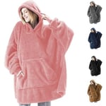 Hoodie filt, Oversized Sherpa Hoodie, Bärbar Hoodie Sweatshirt filt, Super Mjuk Varm Bekväm filt Hoodie, One Size passar alla vuxna Pink