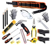 Real kit d'outils pour enfants, 22 pièces menuiserie pour enfants kit d'outils Junior, ensemble d'outils de construction pour les enfants faisant semblant de jouer, bricolage outils réels pour