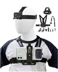 WLPREOE Phone Chest Mount Head Mount Kit, Phone Chest Harness Head Strap for Filming Video, POV/VLOG,Cell Phone Clip Compatible with iPhone 16 15 14 13 12 11 Pro Max Plus,Samsung and 4 to 7 inch Phone