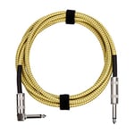 Amazon Basics 1/4 inches/6.35 mm Noiseless Connector, Tweed Braided Cloth Jacket Straight to Right-Angle Instrument Auxiliary Cable for Electric Guitar, Bass, Keyboards, 10 ft/3 m, Yellow & Brown