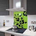 Lime Floral - Black Flower Glass Splashback - 90cm Wide x 75cm High