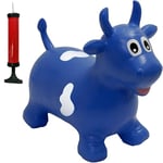 Happy Hopperz Inflatable Bouncy Animal with Grippable Ears/Horns, Easy to Clean Space Hopper for Indoor and Outdoor Play, Bouncing Toy, Pump Included, 12 Months-5 Years, Blue Bull