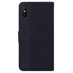 Yhteensopiva Xiaomi Redmi 9a Case Premium Pu -nahkaisen geometrisen kohokuvioidun läppätyn lompakon suojuksen kanssa -jalusta - musta