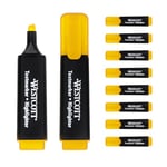 Westcott surligneur 10 pièces jaune | Pack de 10 surligneurs jaune vif | 2-5 mm d'épaisseur de trait | Encre Premium d'Allemagne | E-743687 00