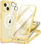 CENHUFO Magnétique Coque iPhone 15 Plus, Compatible avec MagSafe intégré Verre Trempé Protection écran et Protecteur Caméra, 360° Antichoc Téléphone Housse Double Face Case Intégrale Etui - Jaune