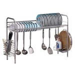 Bonnlo Over Sink Dish Drying Rack for Sink Size < 93cm, Tier Stainless Steel Anti-Rust Above Sink Shelf Dish Drainer w/ Utensil Holder for Kitchen Counter (Silver-1 Tier)