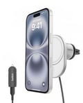 Belkin BoostCharge Pro Magnetic Wireless Car Charger with Qi2 15W, MagSafe-compatible magnetic car vent phone mount for iPhone 16, 15, 14, 13, 12 Series, 20W USB-C PSU and 1.5m cable included - Grey