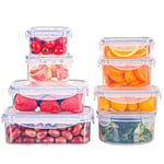 Boîte Alimentaire Set, 8 Pièces Boîtes Alimentaires Plastique Réutilisables avec Couvercles Hermétiques, 100% Étanche, Sans BPA, Vaisselle Allant, Congélateur et Four à Micro Ondes, 0.24-1.5L