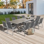 Salon de jardin poly extensible table 135-270 cm et 12 chaises gris foncé - Gris