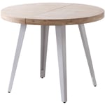 Table à manger ronde extensible en bois coloris chêne nordique pieds blanc - diamètre 100-180 x hauteur 76 cm Pegane