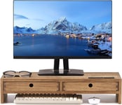 Support d'écran en bois avec 2 tiroirs Ordinateur de bureau Rangement Organisateur Haut-parleur TV Ordinateur portable Support d'imprimante Office Desktop Stand gelb-braun