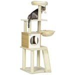 Skrapstolpe Med Cat Cave Play Ball, Hängande Säng, 2 Plattformar, Sisal, Beige