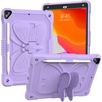 Coque pour iPad 10,2" 2021/2020/2019 avec bandoulière, Coque de Protection résistante aux Chocs avec Support Papillon pour 9e/8e/7e génération (Violet)