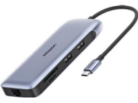 Adapter UGREEN 9w1 70301 Hub USB-C do HDMI, DP, VGA, 2xUSB3.0, RJ45, SD/TF, PD(szary)
