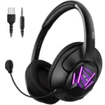 EKSA Air Joy Pro USB Gaming Headset with Detachable Noise Cancelling Mic, 7.1 Surround Sound, USB & 3.5mm Cables, for PC, PS4, PS5, Xbox One - Purple