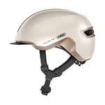 ABUS Urban Helm HUD-Y à LED arrière magnétique rechargeable & fermeture magnétique - casque de vélo cool pour usage quotidien - pour hommes et femmes - Beige Mat, taille L