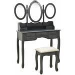 Coiffeuse avec tabouret et miroir pliable en 3 Gris vidaXL