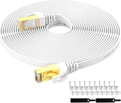 Câble ethernet Cat7 Câble de raccordement de réseau câble Internet Préfèrent pour commutateur, routeur, modem, panneau de brassage RJ45 SSTP Cord 20 m/19,8 m Plaqué or blanc.[G3074]