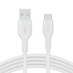 Belkin BoostCharge Flex silicone USB C charger cable, USB-IF certified USB type A to USB type C charging cable for iPhone 15, Samsung Galaxy S24, S23, iPad, MacBook, Note, Pixel and more - 1m, white