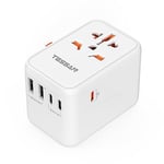 TESSAN 65W GaN III Adaptateur Prise Universelle, Chargeur Universel avec 2 USB et 3 USB C, Adaptateur Universel de Voyage Chargeur USB C Rapide, Adaptateur International vers USA Japon UK Australie