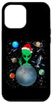 Coque pour iPhone 12 Pro Max Christmas Alien Santa Peace Hand In Space Santa Hat Xmas