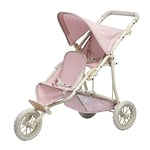 Olivia's Little World Double Jogging-Style Pram for Baby Dolls with Tandem Seating for Dolls and Stuffed Animals with a Retractable Canopy, Storage Basket, All-Terrain Wheels, Cream and Pink with Grey