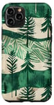 Coque pour iPhone 11 Pro Vert Art Déco Rayé Boho Floral Forêt Pin Arbre Nature