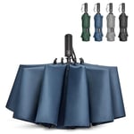 G4Free Grand parapluie pliable de 157,5 cm, 10 baleines, parapluie de voyage compact robuste pour ouverture automatique, coupe-vent, imperméable, double auvent, bleu marine, grand, Compacte