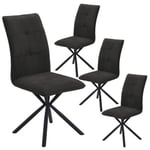 ECCLA - Lot de 4 Chaises Matelassées Noires Piètement Etoile