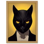 Doppelganger33 LTD Le Chat Noir Black Cat Tuxedo Yellow Portrait Artwork Framed A3 Wall Art Print