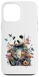 Coque pour iPhone 13 Pro Max Panda mignon avec fleurs et papillons pour femmes, filles et enfants